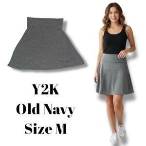 🍭 Old Navy Y2K Skirt Gray Jersey Knit Fold Over Yoga Waist A-line Size Medium